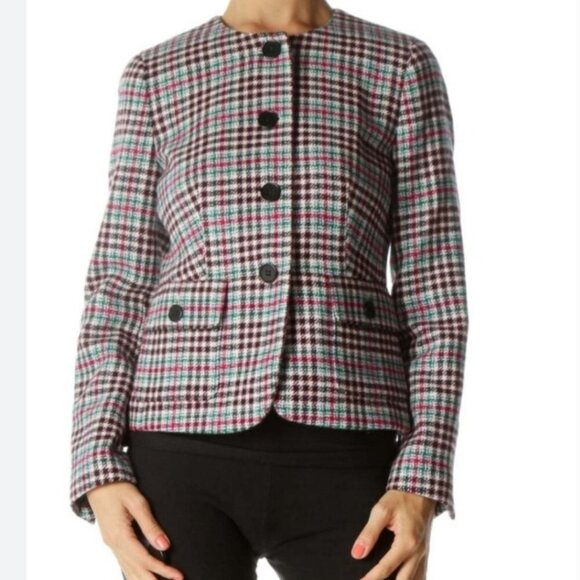 Talbots Houndstooth Plaid Wool Blend Collarless Blazer Size 12 - Picture 8 of 8